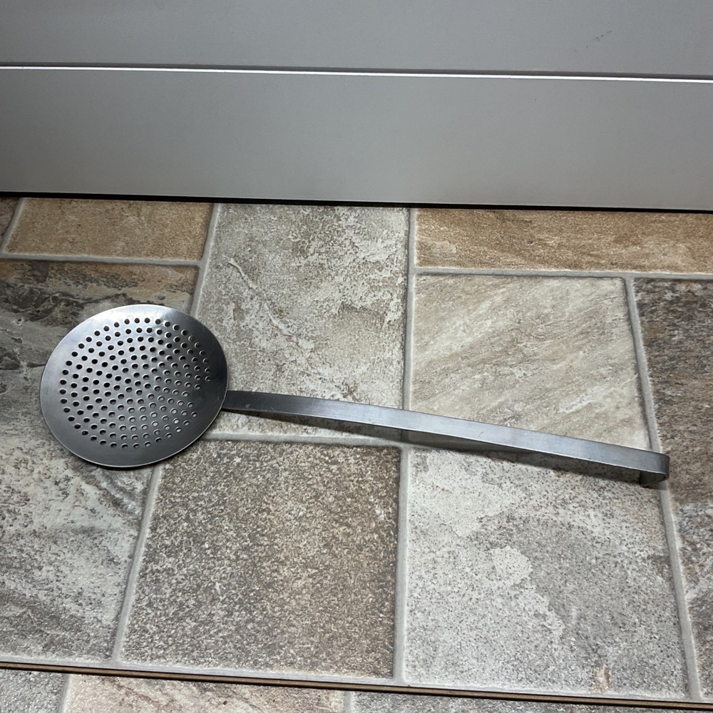 Stainless Steel Perforated Skimmer Spoon 14.5 Inch Long Handle Hooked End